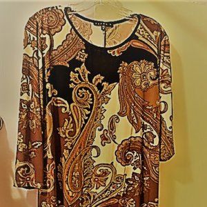 Beautiful Rust/Brown/Black Paisley Shift Dress by TIANA B, Made in USA, Size 14